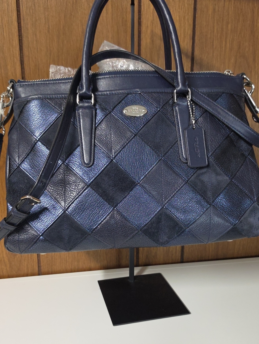 Coach Dark Navy Quilted Leather Satchel with Removable Strap